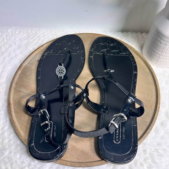 COACH Pansy T-Strap Jelly Sandals . Black Sz 11 - Picture 3 of 7